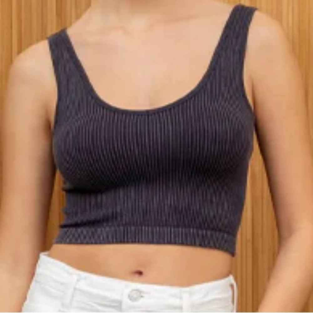 Workshop Republic Women’s Junior’s Ribbed Blue Crop Tank Top - Picture 2 of 8